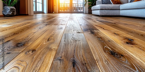 Newly installed hardwood flooring in a modern home photo