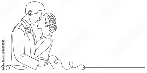 Wedding couple line art style vector illustration