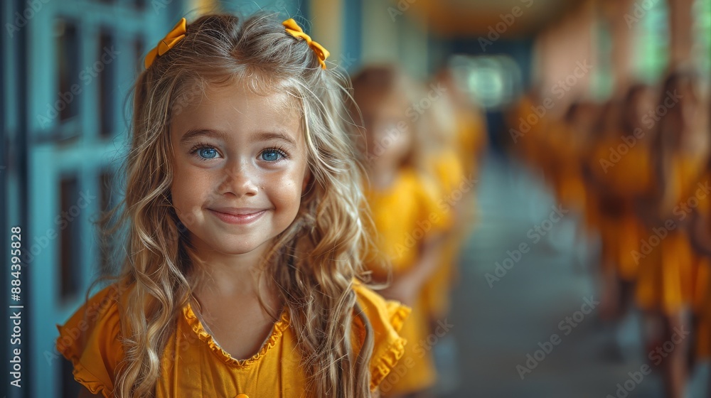 Happy school kids running in corridor, concepto go back to school Happy school kids running in corridor, concepto go back to school
