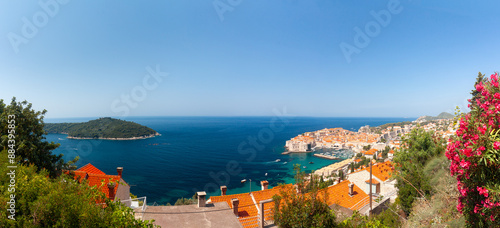 Obraz na płótnie Dubrovnik historical harbor and old town from above. Top tourist destination in Croatia country, Dalmatia region w salonie