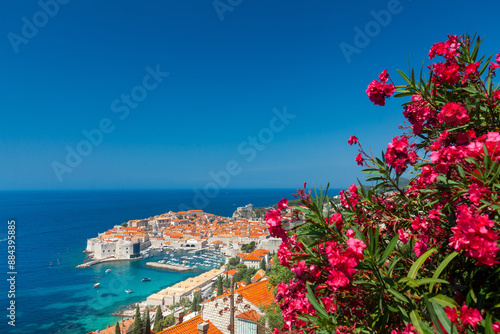 Obraz na płótnie Dubrovnik historical harbor and old town from above. Top tourist destination in Croatia country, Dalmatia region w salonie