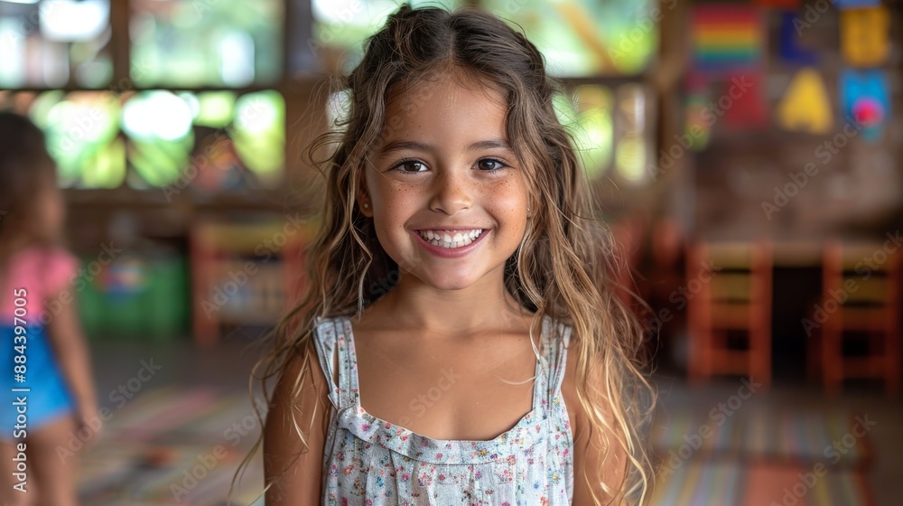 Portrait of a gorgeous Hispanic preschool teacher teaching her students in a classroom. Portrait of a gorgeous Hispanic preschool teacher teaching her students in a classroom.