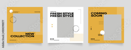 social media template banner blog fashion sale promotion. fully editable instagram and facebook square post frame puzzle organic sale poster. fresh yellow element shape vector background