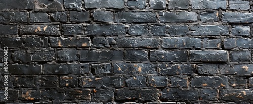 Black Brick Wall With Aged Mortar And Texture