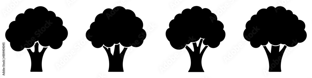 Broccoli icons set. Black silhouette of a broccoli. Broccoli symbol. Vector illustration. Broccoli icons set. Black silhouette of a broccoli. Broccoli symbol. Vector illustration.