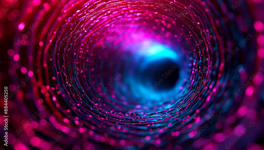 Obraz premium Abstract image of a glowing, colorful tunnel with neon lights, depicting futuristic technology and digital innovation.