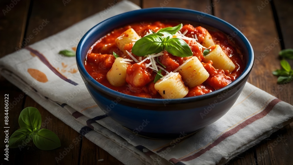 Bowl of Italian Gnocchi with Rich Tomato Sauce and Fresh Basil Bowl of Italian Gnocchi with Rich Tomato Sauce and Fresh Basil