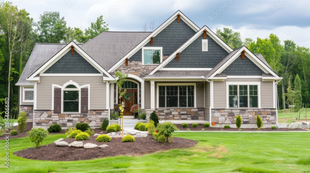 Newly constructed house with fresh landscaping. Newly constructed house with fresh landscaping.