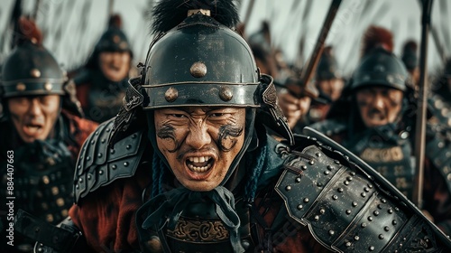 chinese warrior, soldier, armor and weapons.