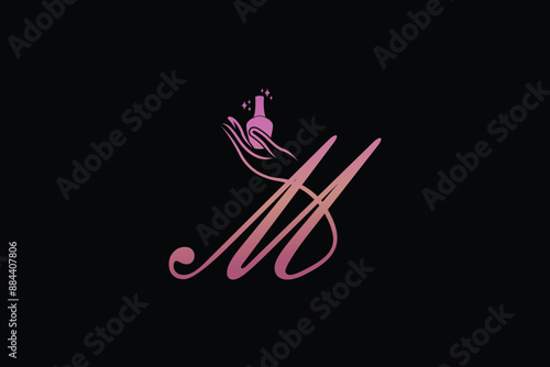 letter m design with a combination of hands and nails
