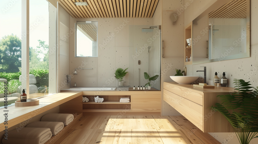 Minimalist modern bathroom interior design 3d render