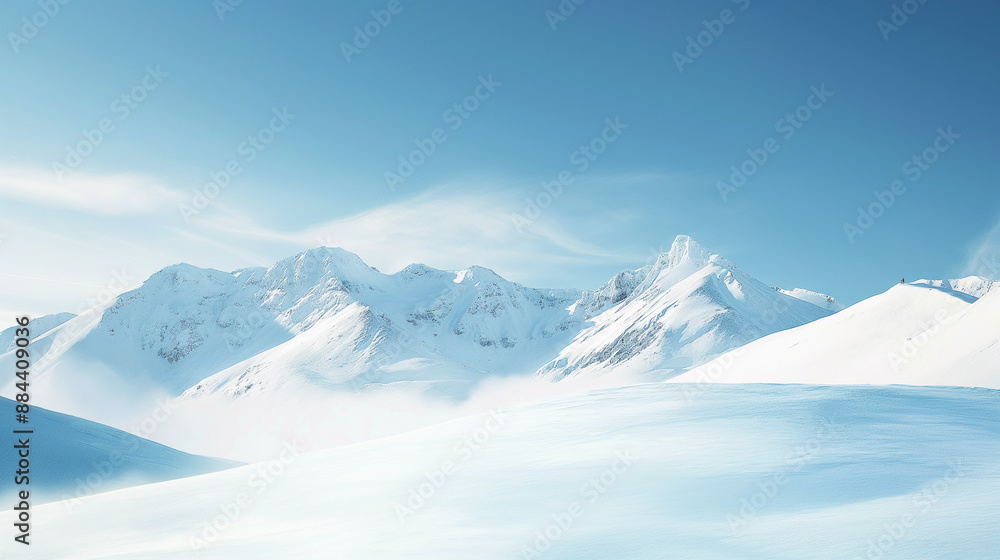 Fototapeta premium Snow-covered mountains under a clear blue sky.