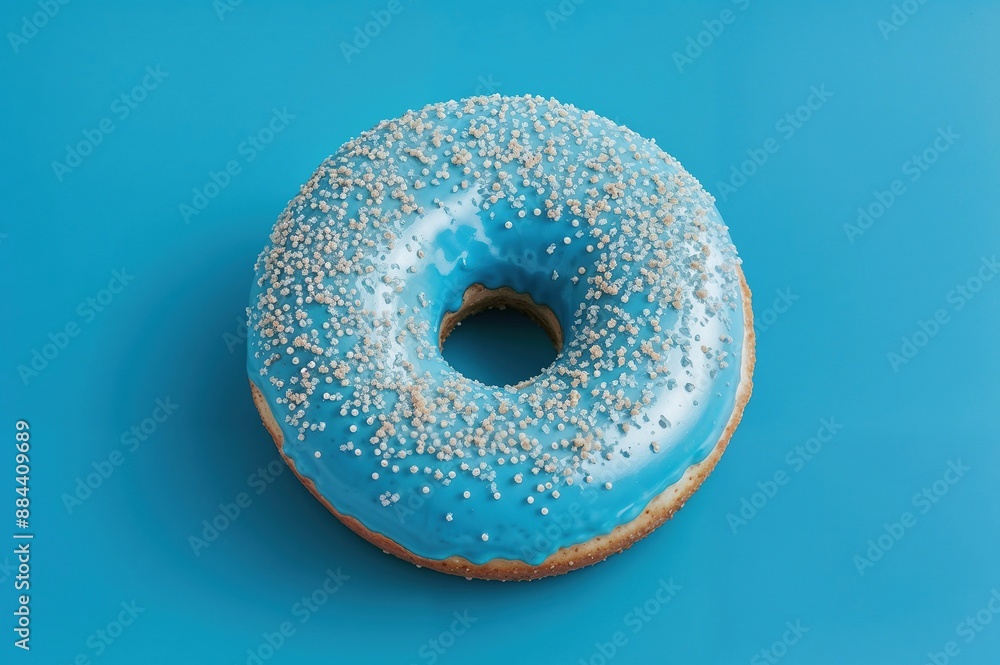 donut sprinkled with glitter on blue background donut sprinkled with glitter on blue background