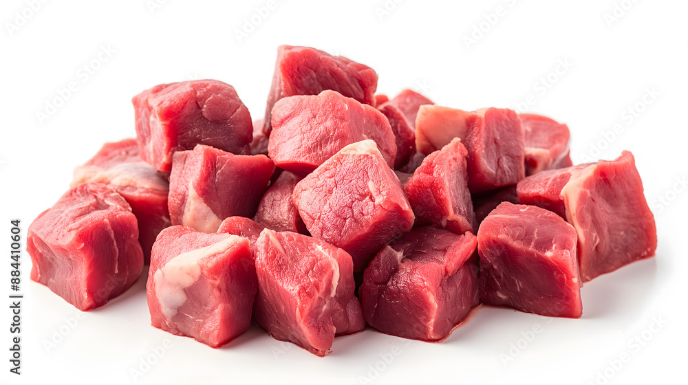 Fresh Raw Beef Cubes Isolated on White Background Fresh Raw Beef Cubes Isolated on White Background