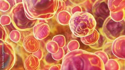 Human fat body tissue under microscope view for physiology education.