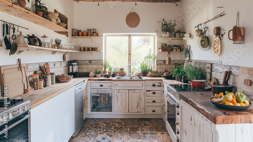 Beautiful Boho style kitchen interior design with wooden decorations