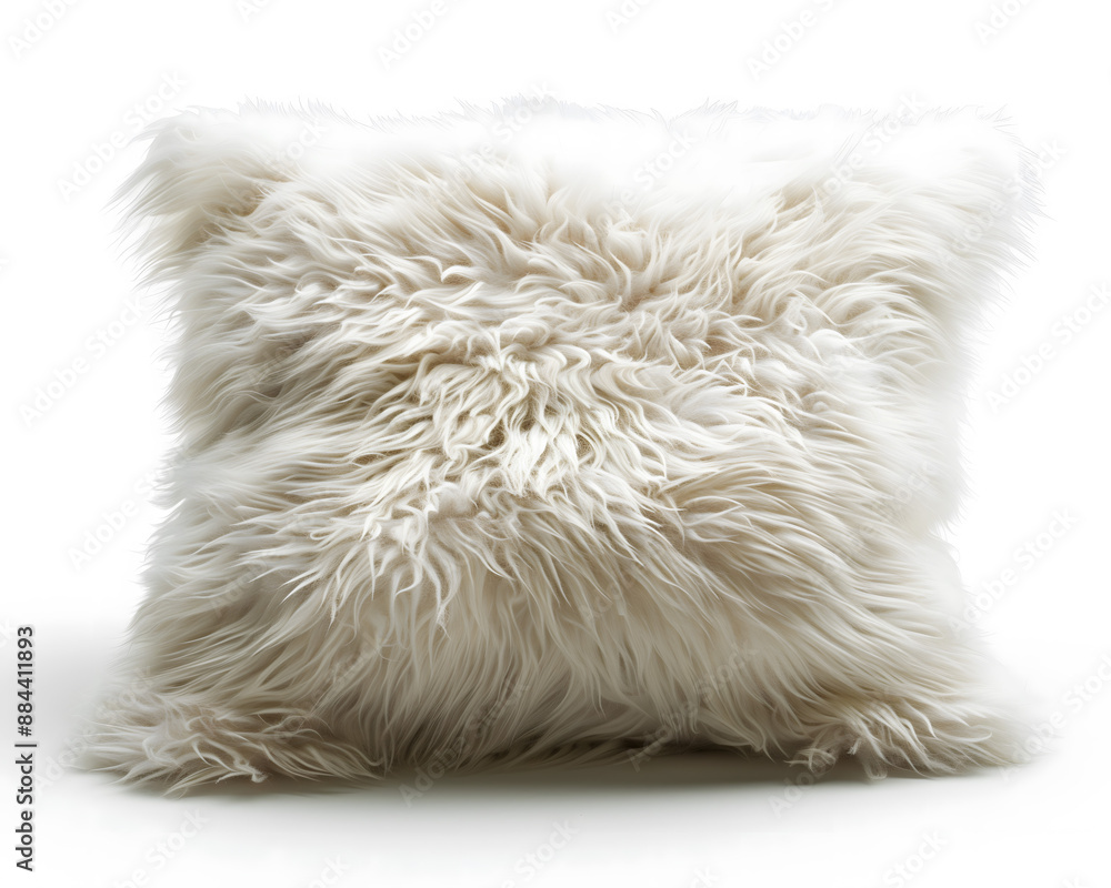 Elegant White Furry Cushion on a Seamless Light Background Elegant White Furry Cushion on a Seamless Light Background