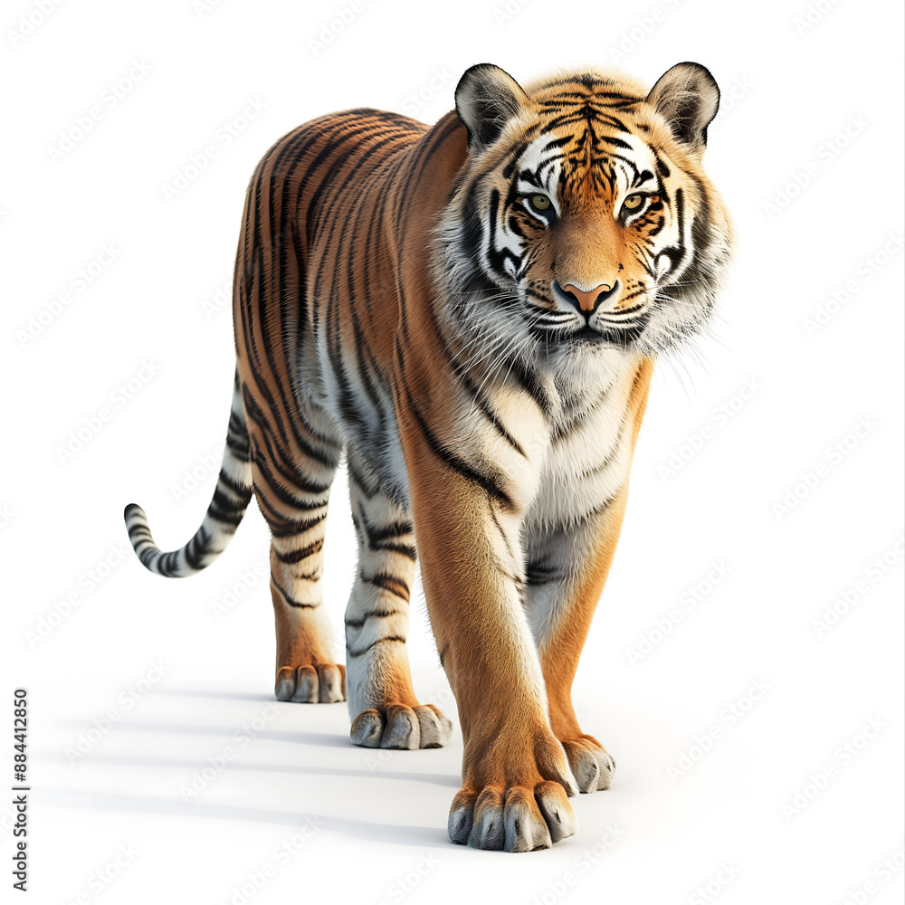 Fototapeta premium Majestic Adult Bengal Tiger Isolated on White Background