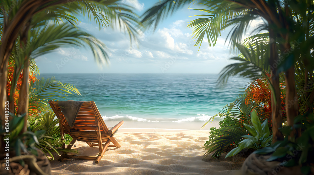 Fototapeta premium Serene Ocean View from a Luxurious Wooden Deck
