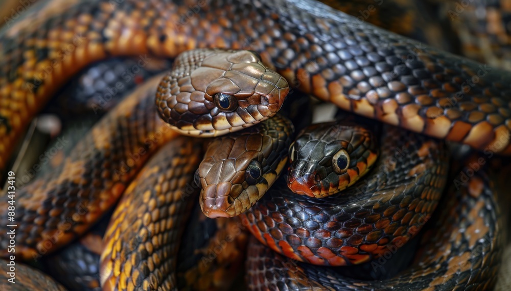 Close Up Of Multiple Brown And Black Snakes Coiled Together Close Up Of Multiple Brown And Black Snakes Coiled Together