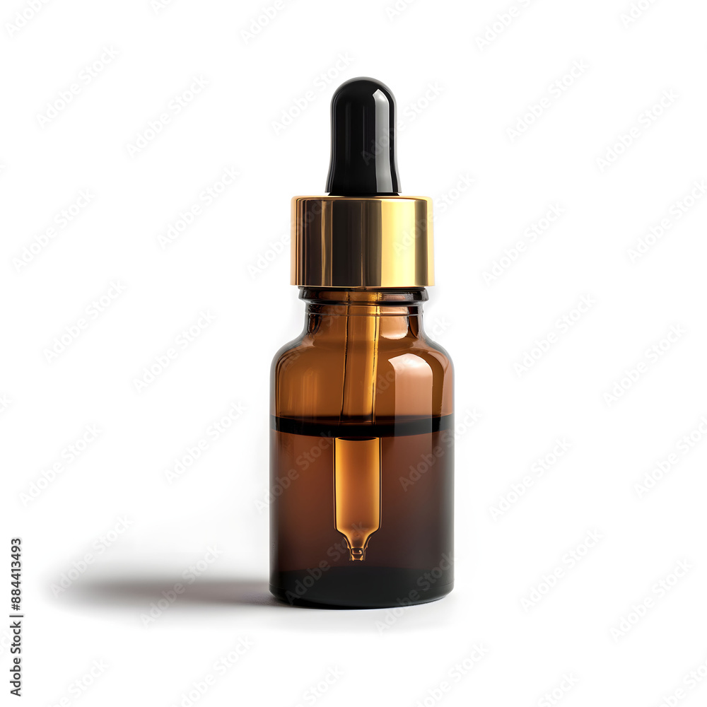 Elegant Amber Glass Dropper Bottle Isolated on White Elegant Amber Glass Dropper Bottle Isolated on White
