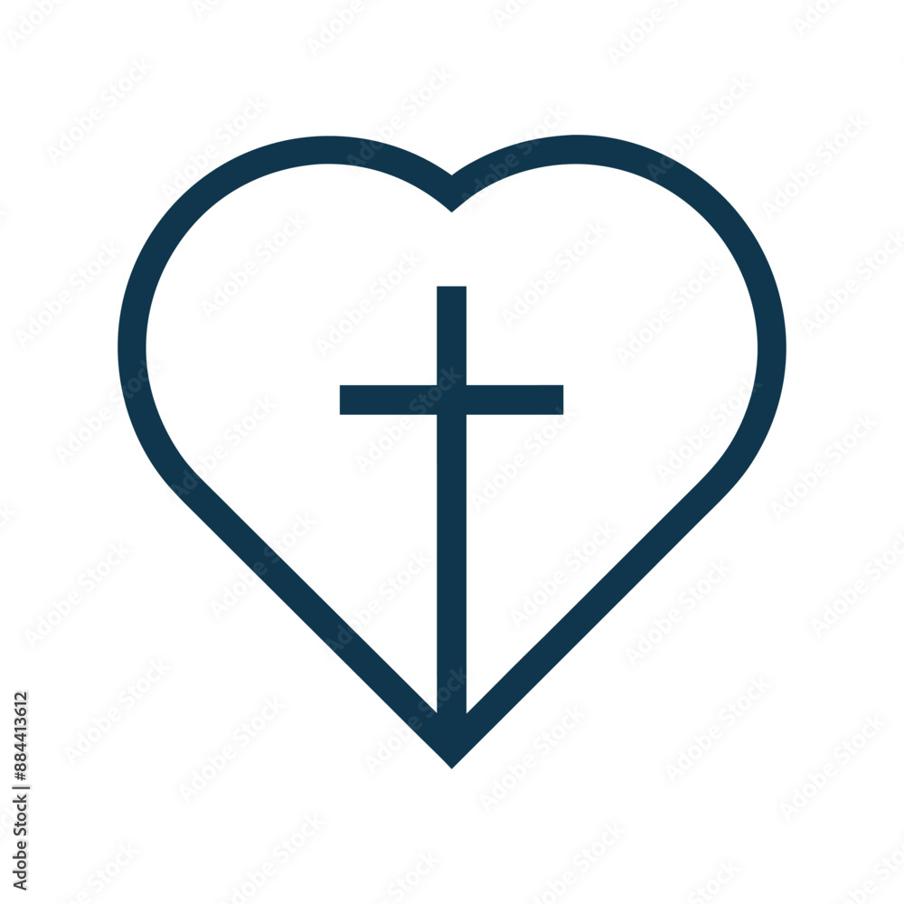 Heart linear icon. Black silhouette of heart containing a Christian cross, symbolizing the christian faith and love. Vector illustration Heart linear icon. Black silhouette of heart containing a Christian cross, symbolizing the christian faith and love. Vector illustration