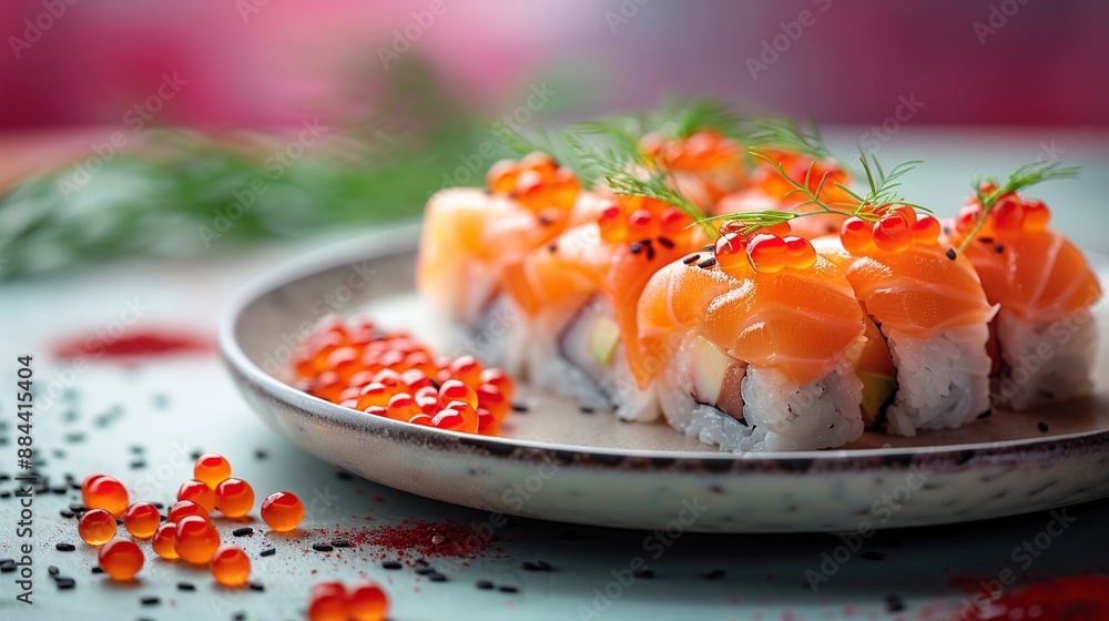 Salmon Sushi Rolls with Tobiko and Dill