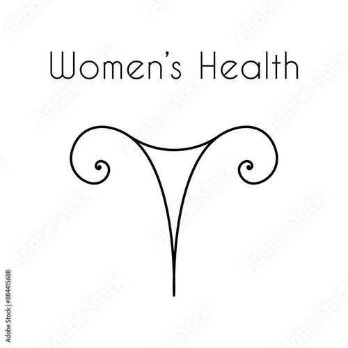Women health linear medical icon with text. Abstract vector illustration of female reproductive organs. Logo template for women health or artificial insemination, gynecology, obstetrics