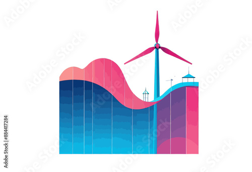 Colorful Wind Turbine and Wave-Inspired Building