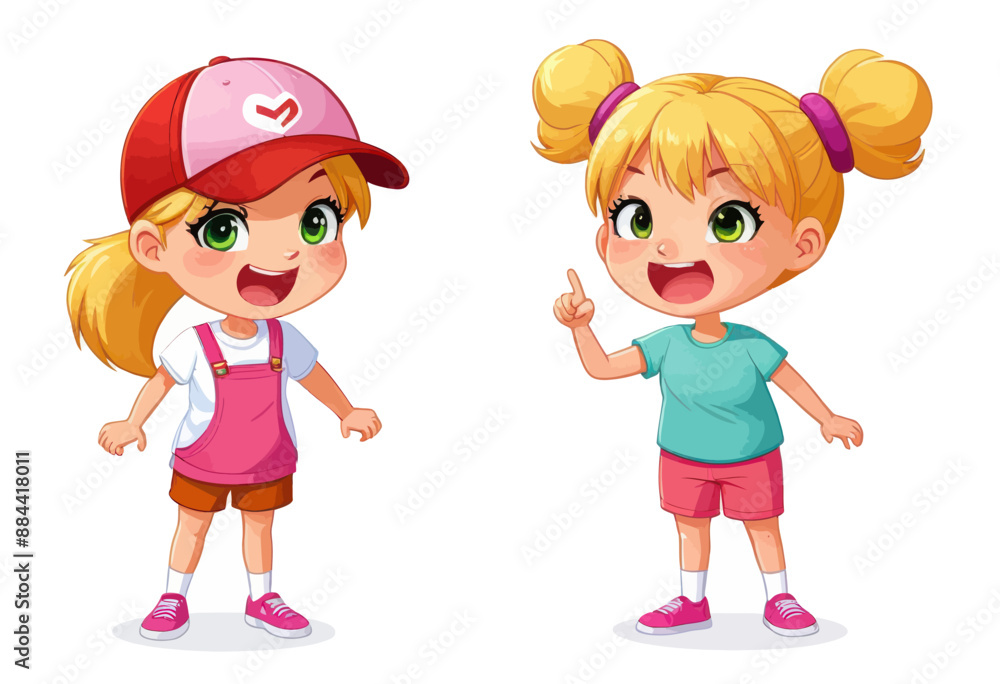 Cheerful Children's Illustration: Two Happy Kids Pointing at Each Other Cheerful Children's Illustration: Two Happy Kids Pointing at Each Other