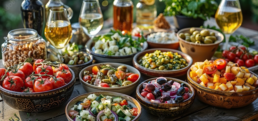 Mediterranean Feast - A Table Filled with Fresh, Colorful Dishes Mediterranean Feast - A Table Filled with Fresh, Colorful Dishes