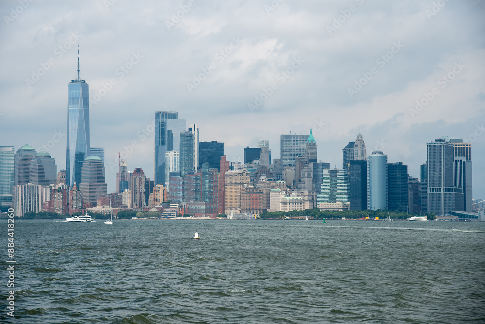 Naklejka premium New York city view from Statue of Liberty