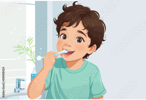 Smiling Child Brushing Teeth