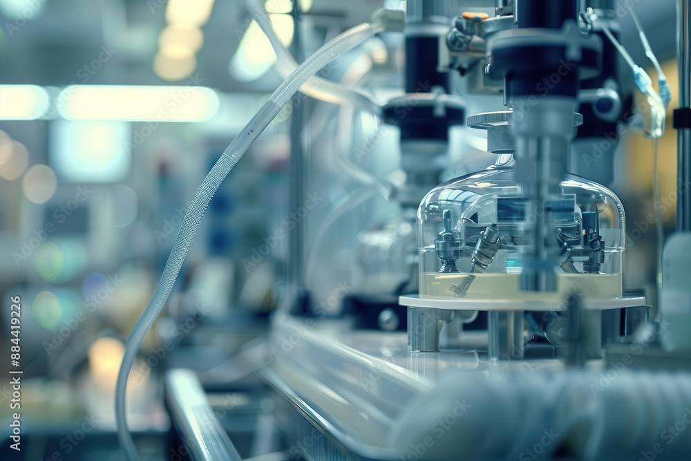 Close-up of laboratory equipment with glass tubes, valves, and tubing Close-up of laboratory equipment with glass tubes, valves, and tubing