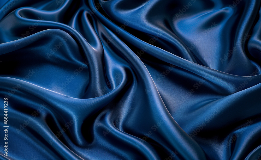 Obraz premium Smooth and shiny blue silk fabric with elegant folds.