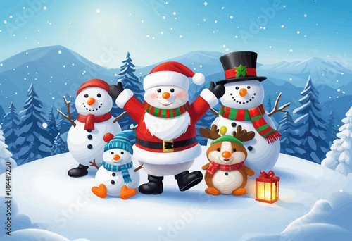Holiday Cheer: A Festive Family of Snowmen and a Reindeer