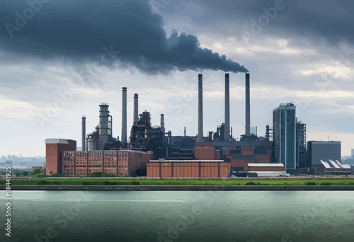 Industrial Smoke Stacks Overlooking Waterfront
