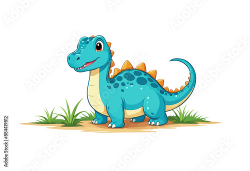 Friendly Dinosaur Character with Spiky Tail and Smiling Face