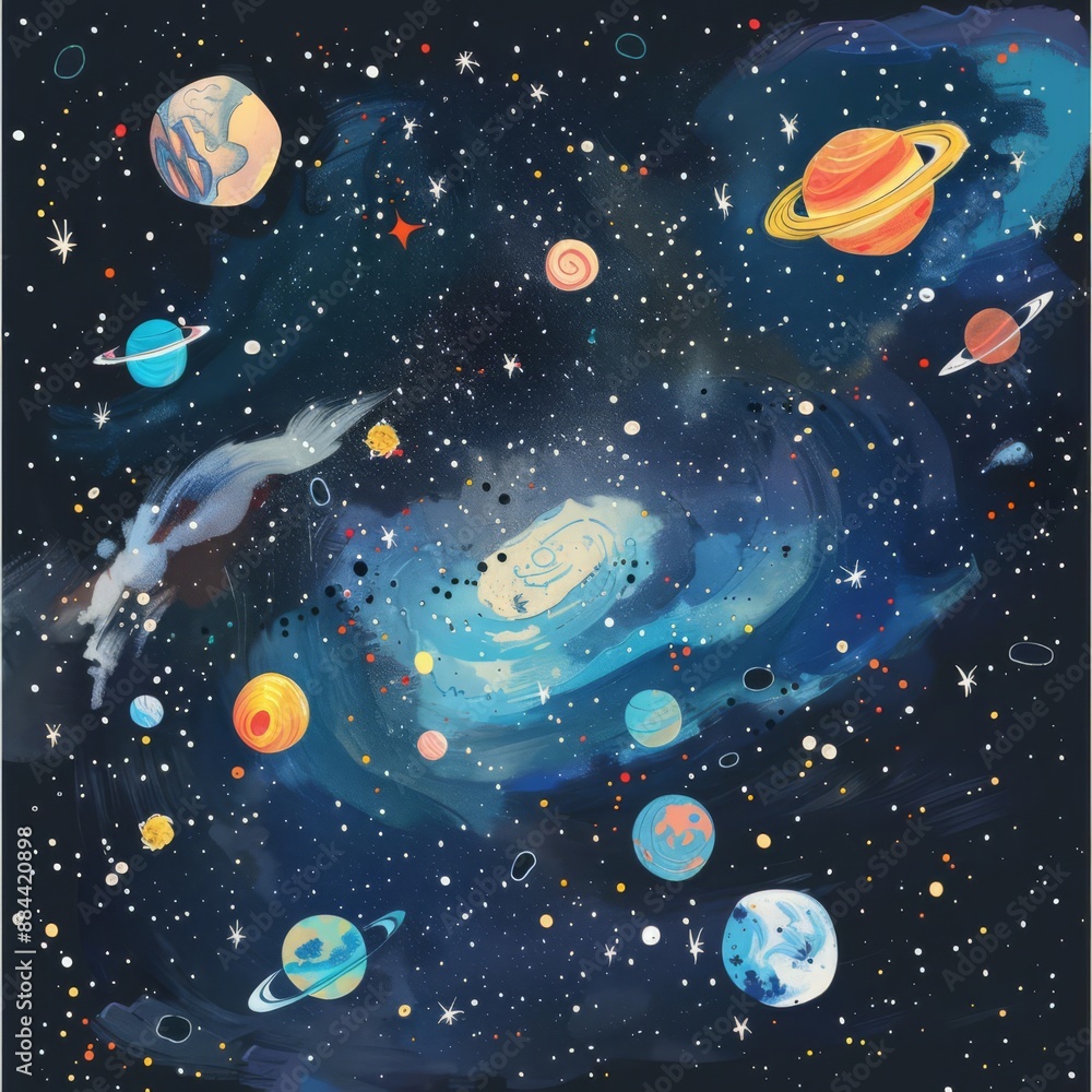 Universe exploration flat design top view cosmic theme water color vivid Universe exploration flat design top view cosmic theme water color vivid