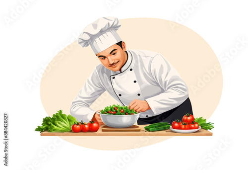 Chef Preparing Salad with Fresh Vegetables