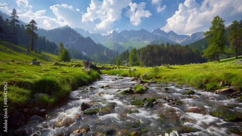 landscape with river and mountains photo