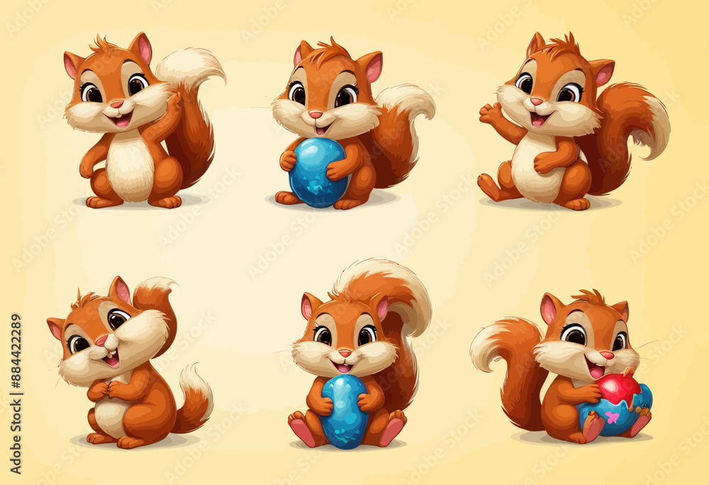 Six Adorable Squirrels Playing with Eggs and Eggshells Six Adorable Squirrels Playing with Eggs and Eggshells