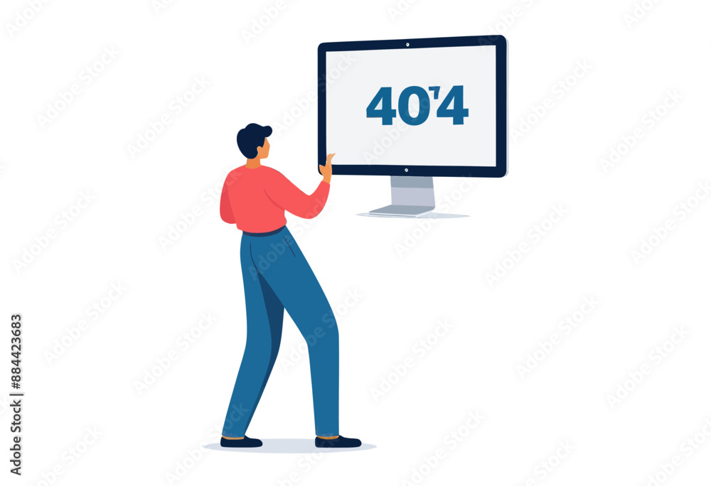 404 Error: Man Standing in Front of Monitor with '40' and '4' on Screen 404 Error: Man Standing in Front of Monitor with '40' and '4' on Screen