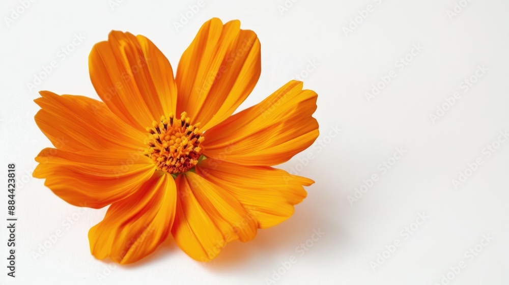 Stunning orange cosmos flower on white backdrop Stunning orange cosmos flower on white backdrop