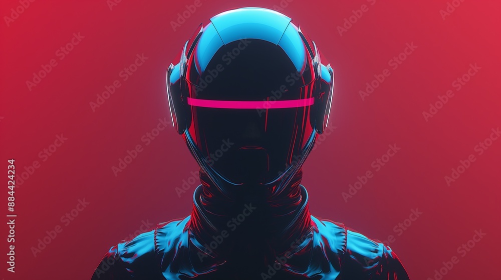 Futuristic Soldier in Neon Helmet Futuristic Soldier in Neon Helmet