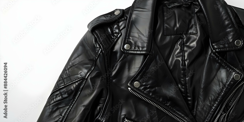 Obraz premium Black leather jacket isolated on white background in casual style. Concept Leather Jacket, Casual Style, White Background, Fashion, Men's Wear