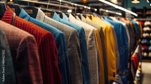 Wallpaper Mural A rack of stylish, casual blazers in various colors, displayed in a trendy, modern store. Torontodigital.ca