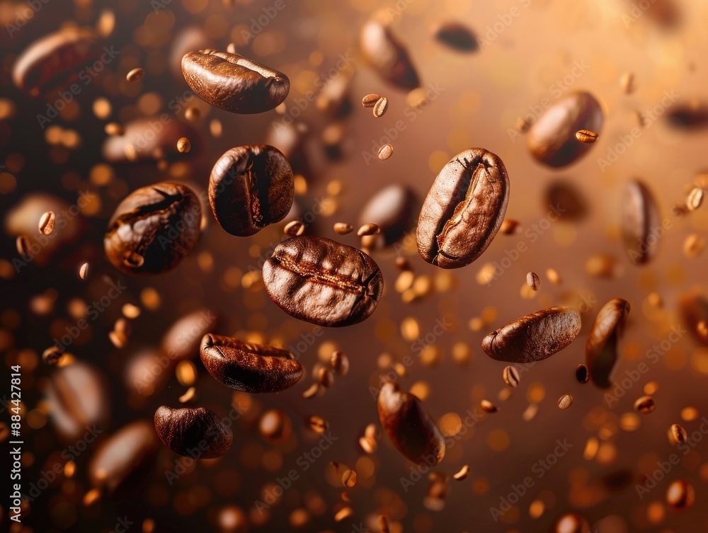 A cluster of coffee beans suspended in mid-air, perfect for illustration or graphic design A cluster of coffee beans suspended in mid-air, perfect for illustration or graphic design