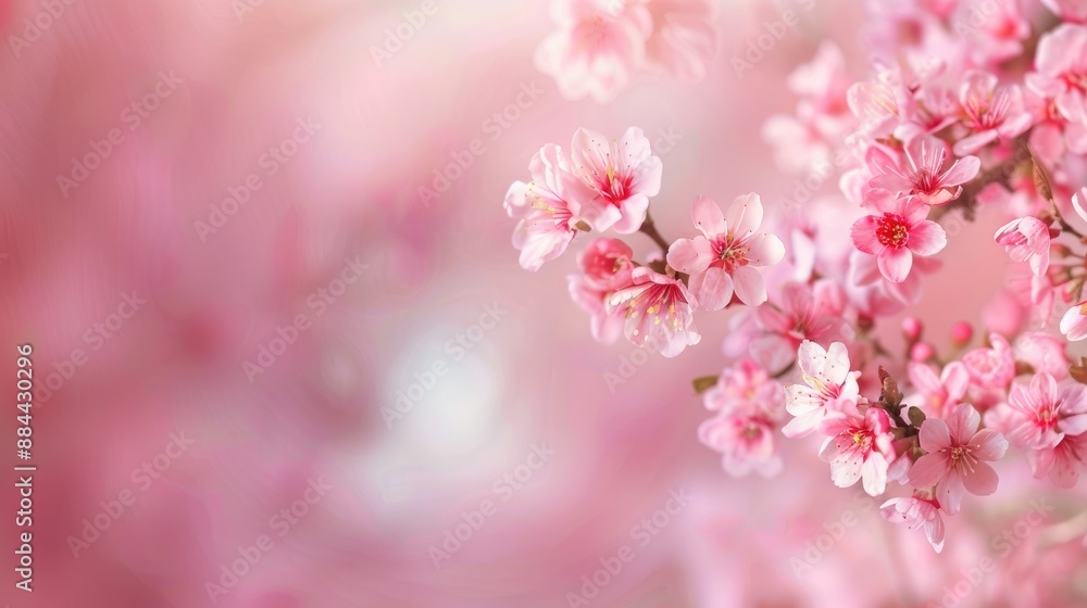 Pink flowers on cherry tree branches blooming in spring background Pink flowers on cherry tree branches blooming in spring background