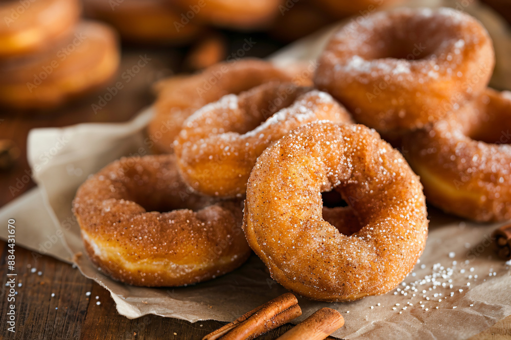 Closeup of Freshly Made Cinnamon Sugar Donuts Closeup of Freshly Made Cinnamon Sugar Donuts